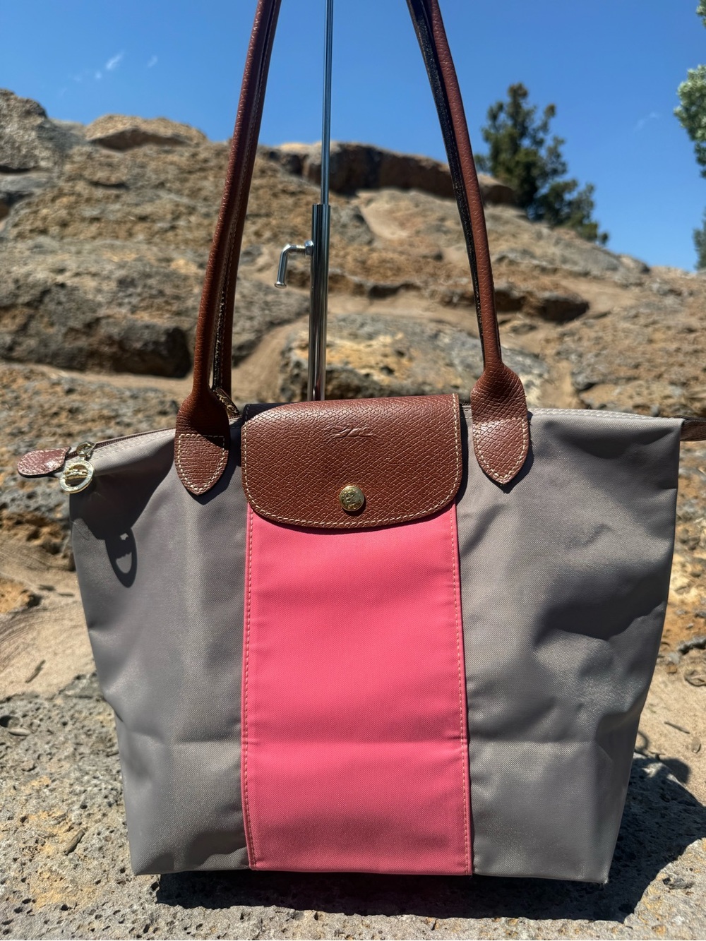 Longchamp Le Pliage small colorblock tote bag EUC